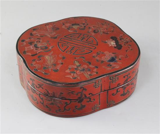 A Chinese polychrome lacquer box and cover, 19th century, width 21cm